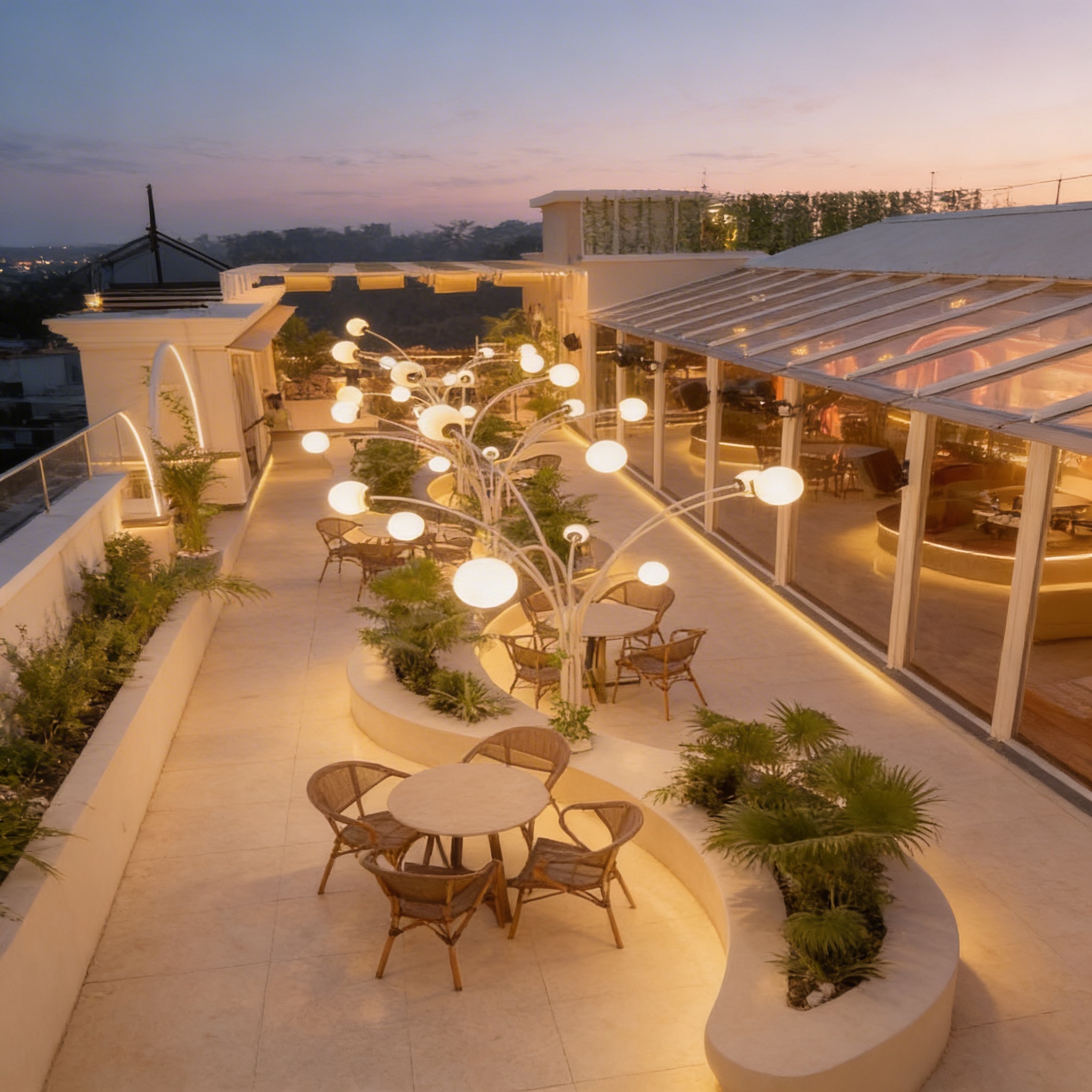 Landscaped terrace courtyard with lush greenery at ETERNO.